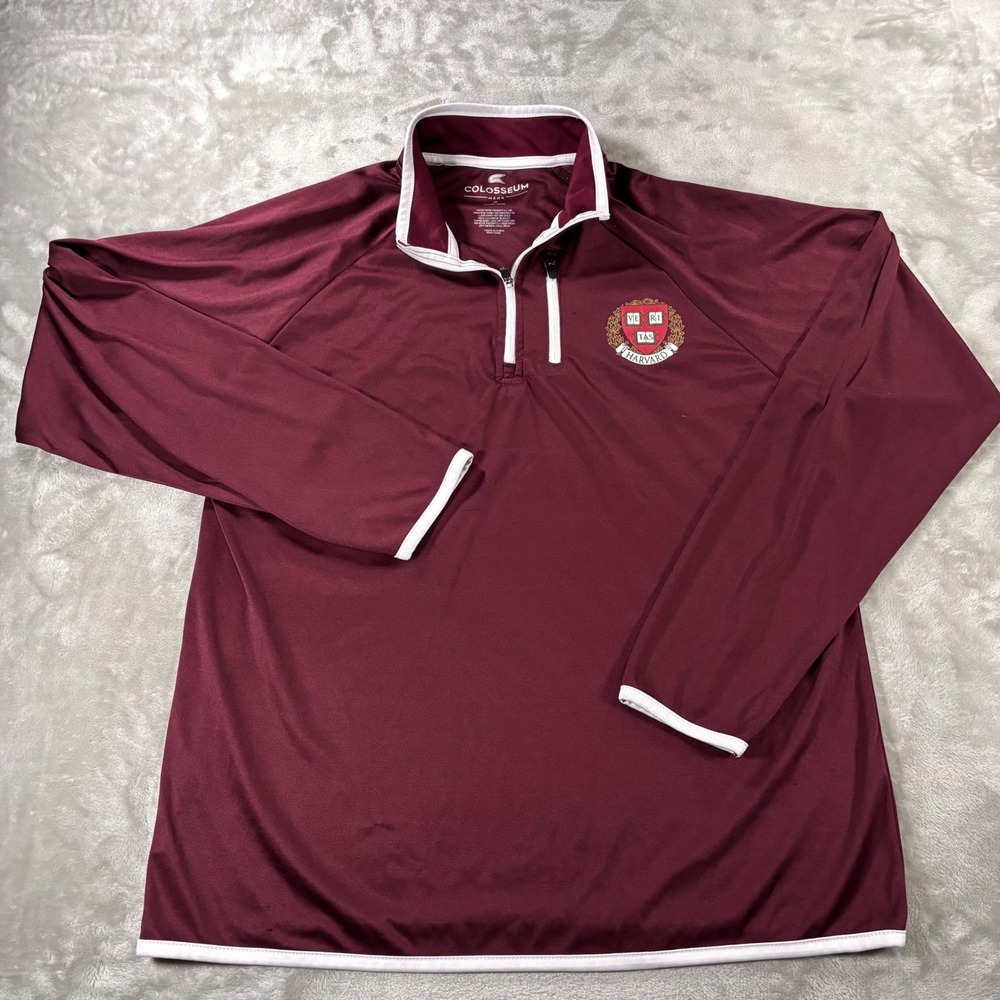 Colosseum Harvard University Mens Small 1/4 Zip Pullover Maroon Veritas Logo